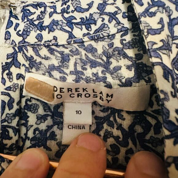 DEREK LAM 10 CROSBY White Blue Print Long sleeves Mini Dress Size 10 - Picture 8 of 10